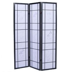 3 Panels Printing Flower Solid Wood Room Screen