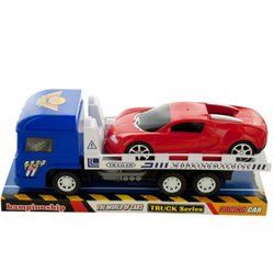 Friction Trailer Truck With Race Car Set (pack of 4)