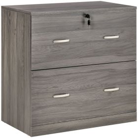 2 Drawer File Cabinet with Lock, Office Filing Cabinet, Hanging Bar for Letter Size, Home Office, Grey